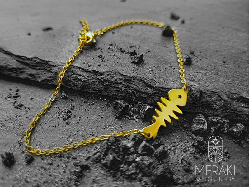 Bracciale Fishbone Gold in acciaio con lisca di pesce