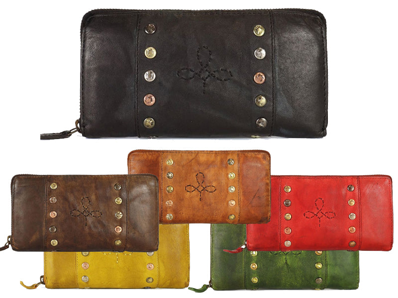 Portafoglio Origami da donna in vera pelle con borchie