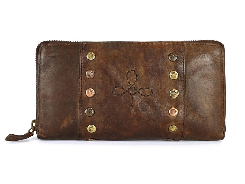 Portafoglio Origami da donna in vera pelle con borchie