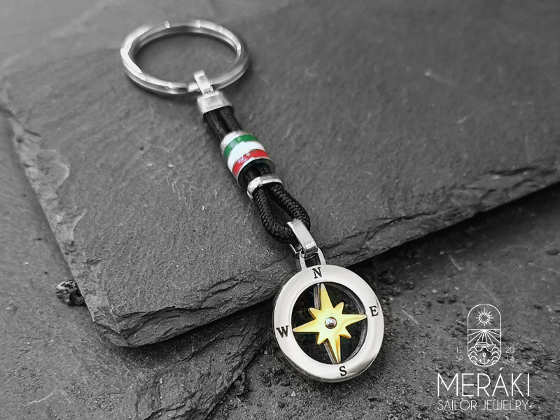 Portachiavi Kai cordino nautico con rosa dei venti