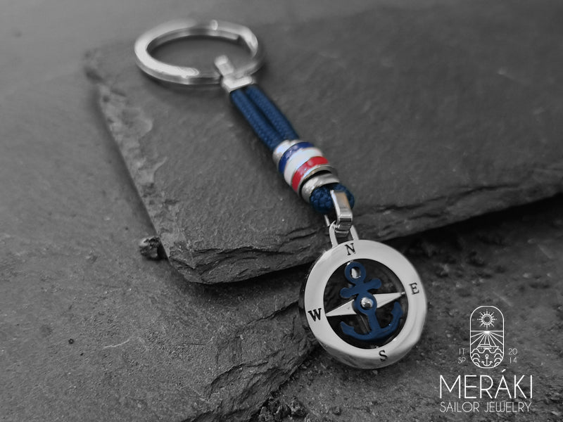 Portachiavi Kai cordino nautico con ancora e rosa dei venti