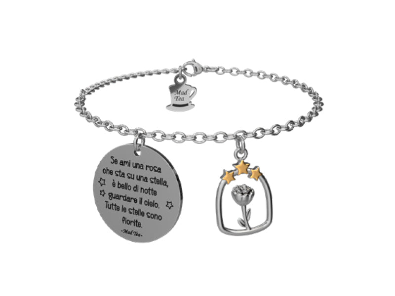 Questo dolcissimo bracciale rappresenta la vera essenza della rosa e della stella del Piccolo Principe: amore e amicizia.  Tutti abbiamo una rosa da custodire e una stella che ci protegge ⭐  Un piccolo gioiello con un grande significato da portare sempre con te! 